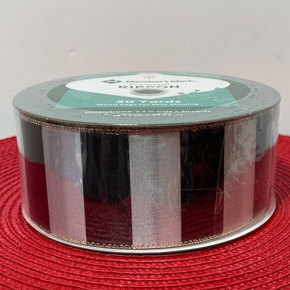 Members Mark Wired Ribbon Black and White Stripe 50 yards NWT - Picture 1 of 4